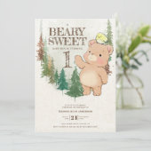 Waterverf Woodland Beary Sweet 1st Birthday Kaart (Staand voorkant)
