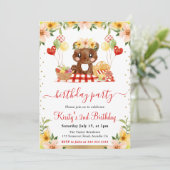 Waterverf Woodland Beer Picknick Verjaardag Kaart (Staand voorkant)