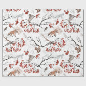 Waterverf Woodland Berries en Dieren Kerstmis Cadeaupapier (Vlak)