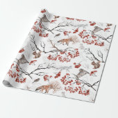 Waterverf Woodland Berries en Dieren Kerstmis Cadeaupapier (Uitgerold)