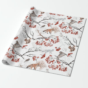 Waterverf Woodland Berries en Dieren Kerstmis Cadeaupapier