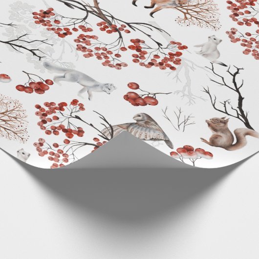 Waterverf Woodland Berries en Dieren Kerstmis Cadeaupapier (Hoek)