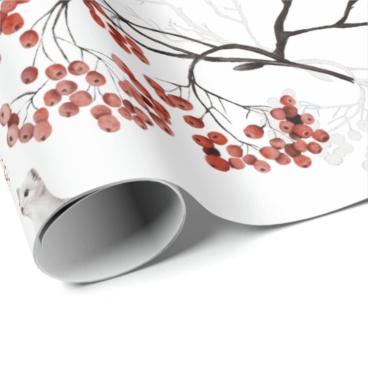 Waterverf Woodland Berries en Dieren Kerstmis Cadeaupapier (Rol Hoek)