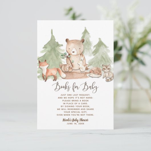 Waterverf Woodland Book Request Baby shower Kaart (Staand voorkant)