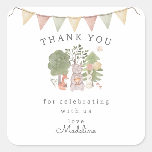 Waterverf Woodland | Bosvrienden Vierkante Sticker (Voorkant)