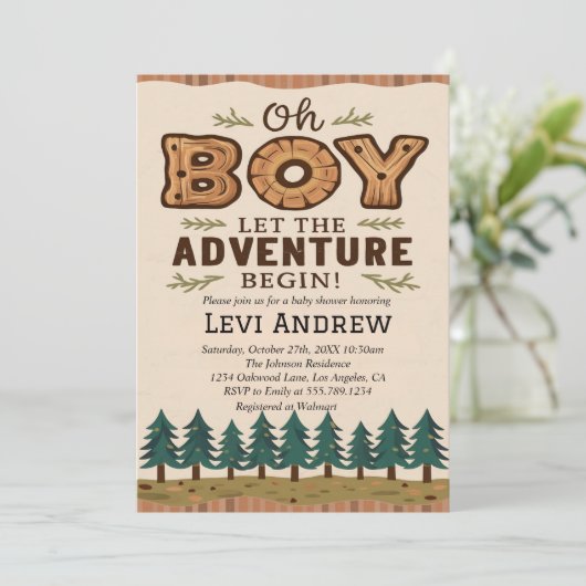 Waterverf Woodland Boy Baby shower Kaart (Staand voorkant)