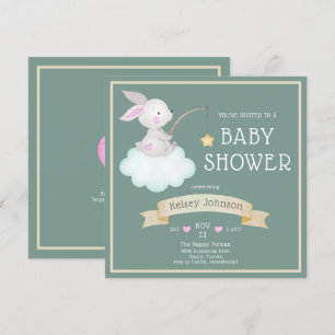 Waterverf Woodland Bunny Sage Green Baby shower Kaart