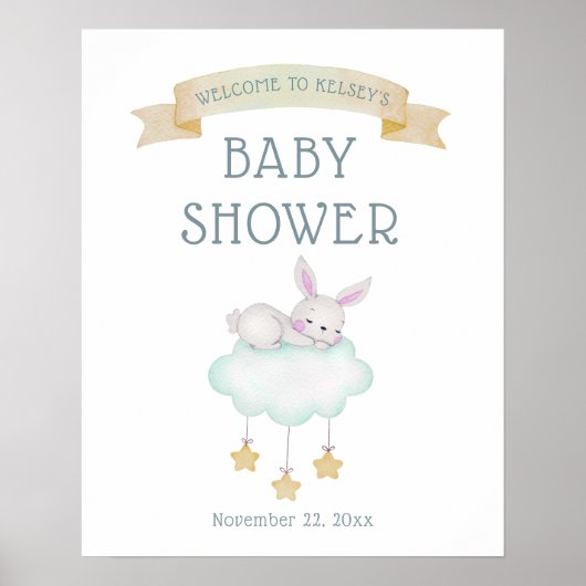 Waterverf Woodland Bunny WelkomstBaby shower Poster (Voorkant)