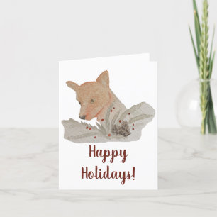 Waterverf Woodland Christmas Fox Feestdagen Kaart