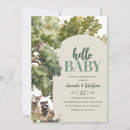 Waterverf Woodland Couples Baby shower Kaart (Voorkant)