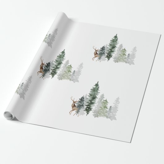 Waterverf Woodland Deer Cadeaupapier (Uitgerold)