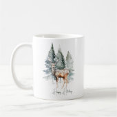 Waterverf Woodland Deer Forest Holiday Koffiemok (Links)