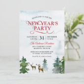 Waterverf Woodland Deer Forest Nieuwjaarsfeest Kaart (Staand voorkant)