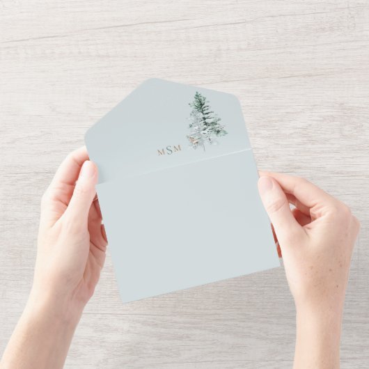 Waterverf Woodland Deer Monogram Wedding All In One Uitnodiging (Opening)