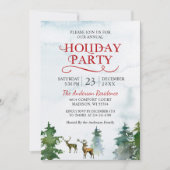 Waterverf Woodland Deer Snow Forest Holiday Party Kaart (Voorkant)