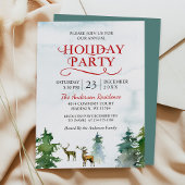 Waterverf Woodland Deer Snow Forest Holiday Party Kaart