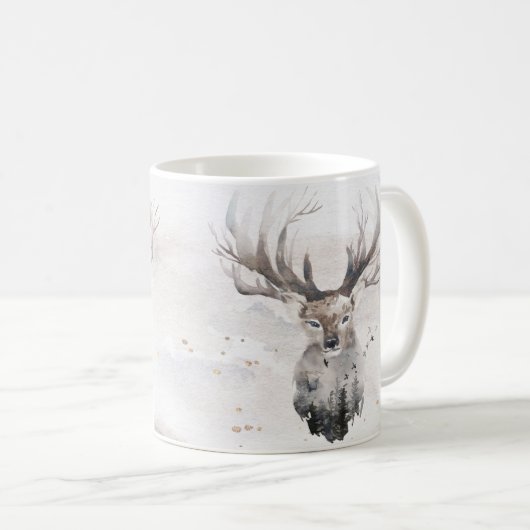 Waterverf Woodland Deer Winter Mok (Voorkant rechts)