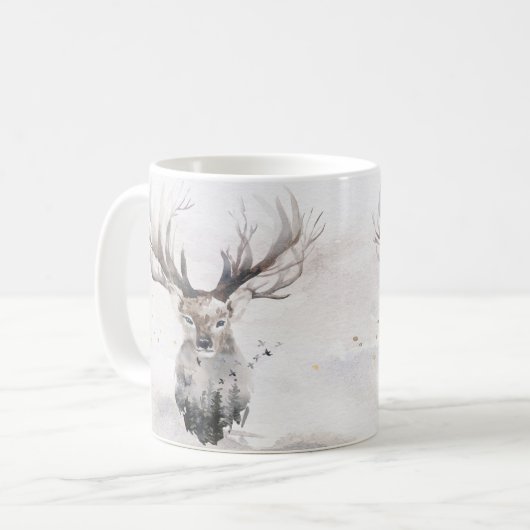 Waterverf Woodland Deer Winter Mok (Voorkant links)