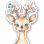 Waterverf Woodland Floral Deer Sticker (Voorkant)