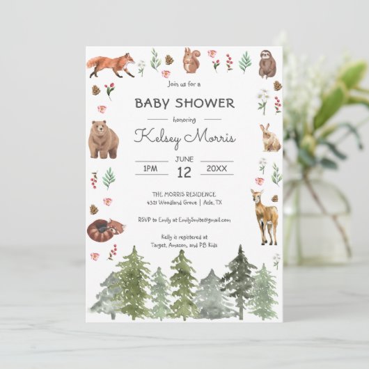 Waterverf Woodland Forest Animals Baby shower Kaart (Staand voorkant)