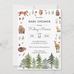 Waterverf Woodland Forest Animals Baby shower Kaart