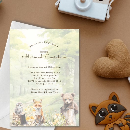 Waterverf Woodland Forest Animals Baby shower Kaart