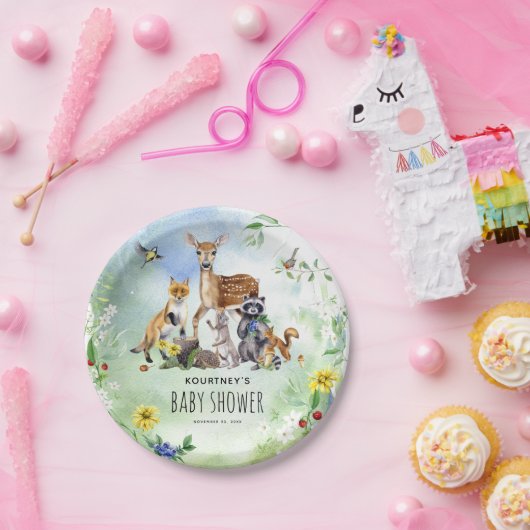 Waterverf Woodland Forest Animals Baby shower Papieren Bordje (Feest)