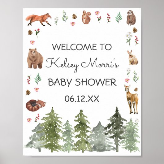 Waterverf Woodland Forest Animals Baby shower Poster (Voorkant)