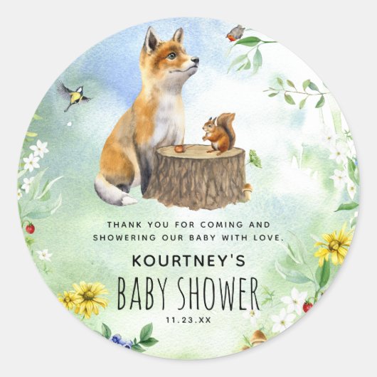 Waterverf Woodland Forest Animals Baby shower Ronde Sticker (Voorkant)
