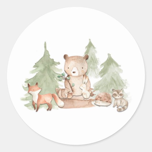 Waterverf Woodland Forest Animals Baby shower Ronde Sticker (Voorkant)