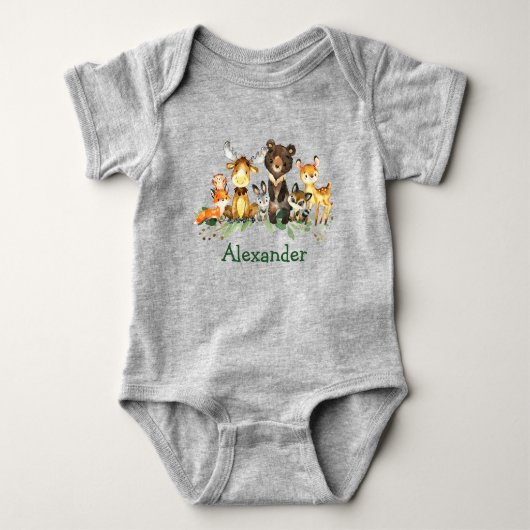 Waterverf Woodland Forest Animals Grey Romper (Voorkant)