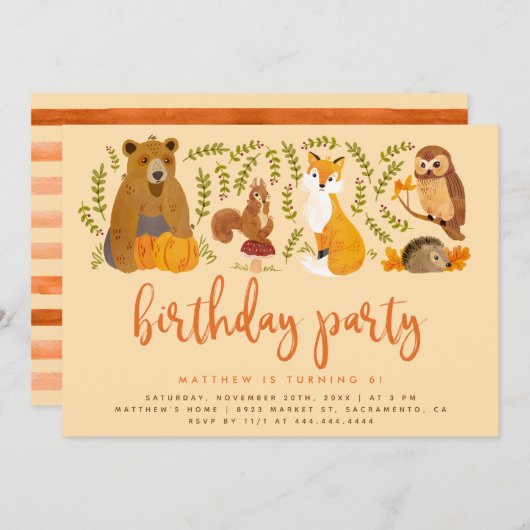 Waterverf Woodland Forest Animals Herfst Birthday Kaart (Voorkant / Achterkant)