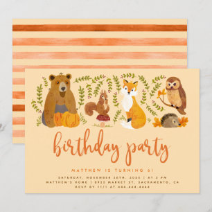 Waterverf Woodland Forest Animals Herfst Birthday Kaart
