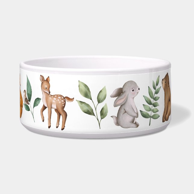 Waterverf Woodland Forest Animals Pattern Pet Voerbakje (Rechts)