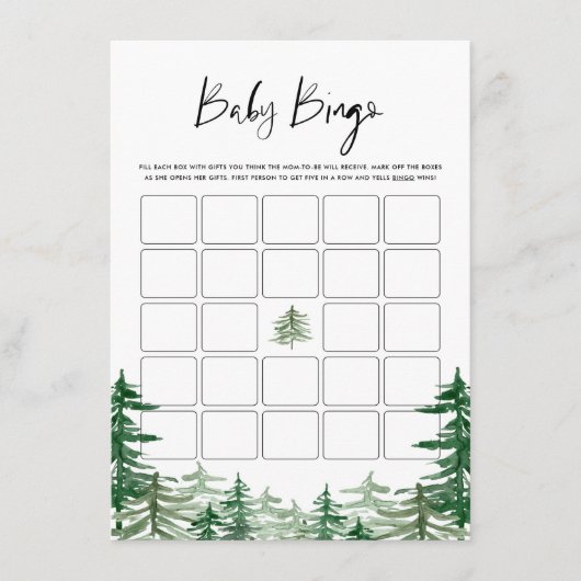 Waterverf Woodland Forest Baby shower Bingo Informatiekaartje (Voorkant)