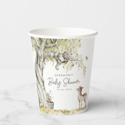 Waterverf Woodland Forest Baby shower Papieren Bekers (Achterkant)