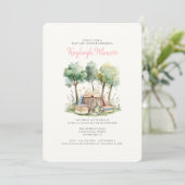 Waterverf Woodland Forest Boeken Baby Meisje Douch Kaart (Staand voorkant)
