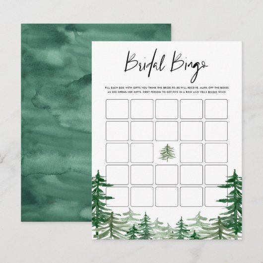 Waterverf Woodland Forest Bridal Bingo Kaart (Voorkant / Achterkant)