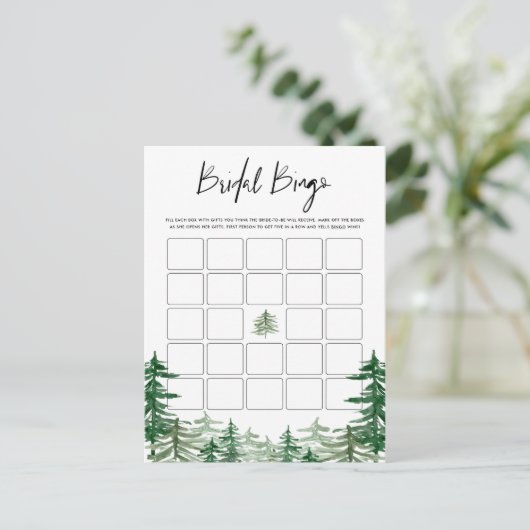 Waterverf Woodland Forest Bridal Bingo Kaart (Staand voorkant)