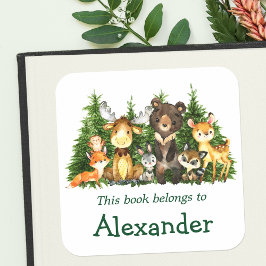 Waterverf Woodland Forest Dieren Bookplate Label