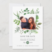 Waterverf Woodland Forest Foto Bruiloft Save The Date (Voorkant)