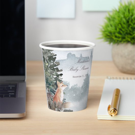 Waterverf Woodland Forest Fox Baby shower Papieren Bekers (Insitu)