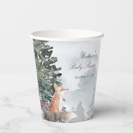 Waterverf Woodland Forest Fox Baby shower Papieren Bekers (Achterkant)