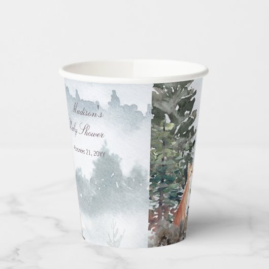 Waterverf Woodland Forest Fox Baby shower Papieren Bekers (Links)
