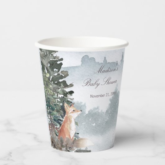 Waterverf Woodland Forest Fox Baby shower Papieren Bekers (Voorkant)