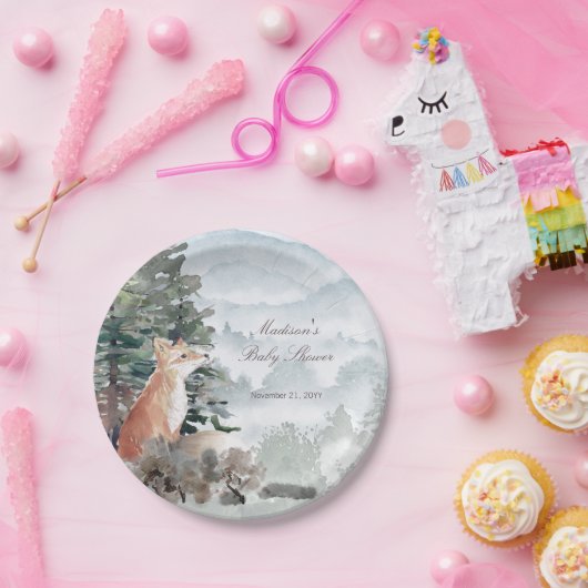 Waterverf Woodland Forest Fox Baby shower Papieren Bordje (Feest)