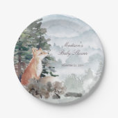 Waterverf Woodland Forest Fox Baby shower Papieren Bordje (Voorkant)