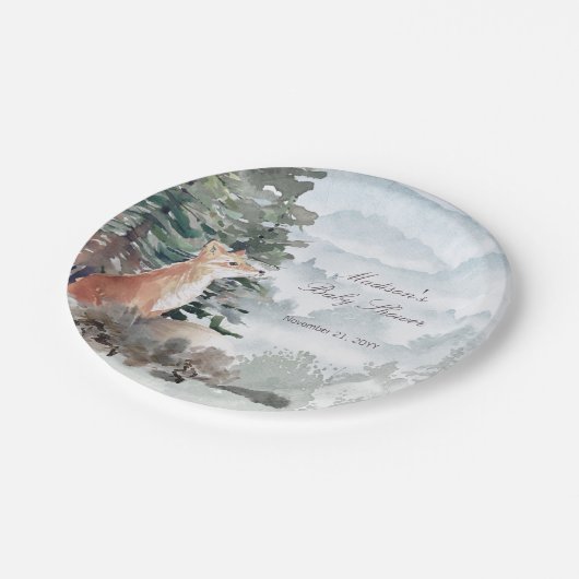 Waterverf Woodland Forest Fox Baby shower Papieren Bordje (Gekanteld)