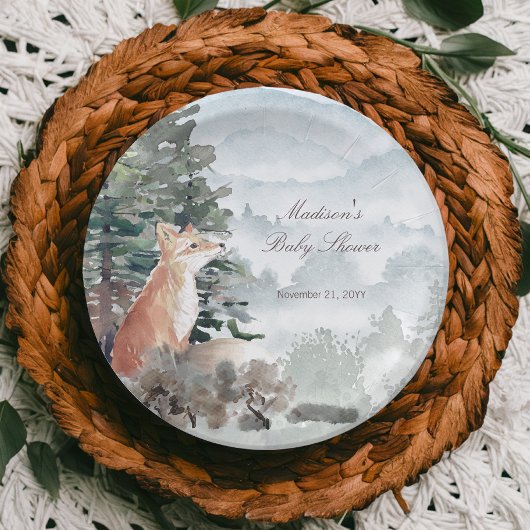Waterverf Woodland Forest Fox Baby shower Papieren Bordje
