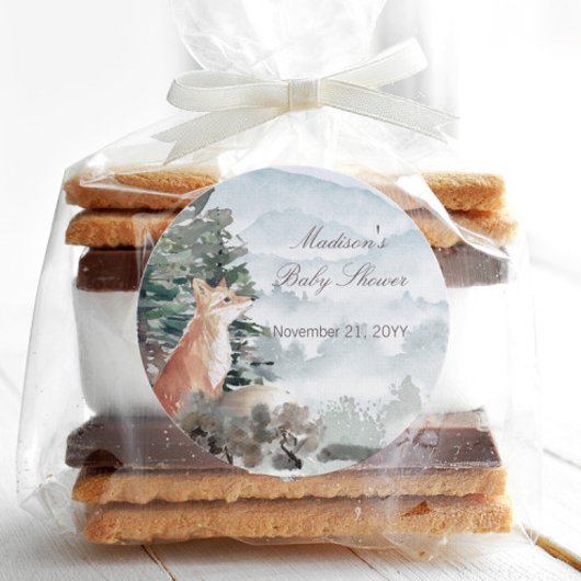 Waterverf Woodland Forest Fox Baby shower Ronde Sticker